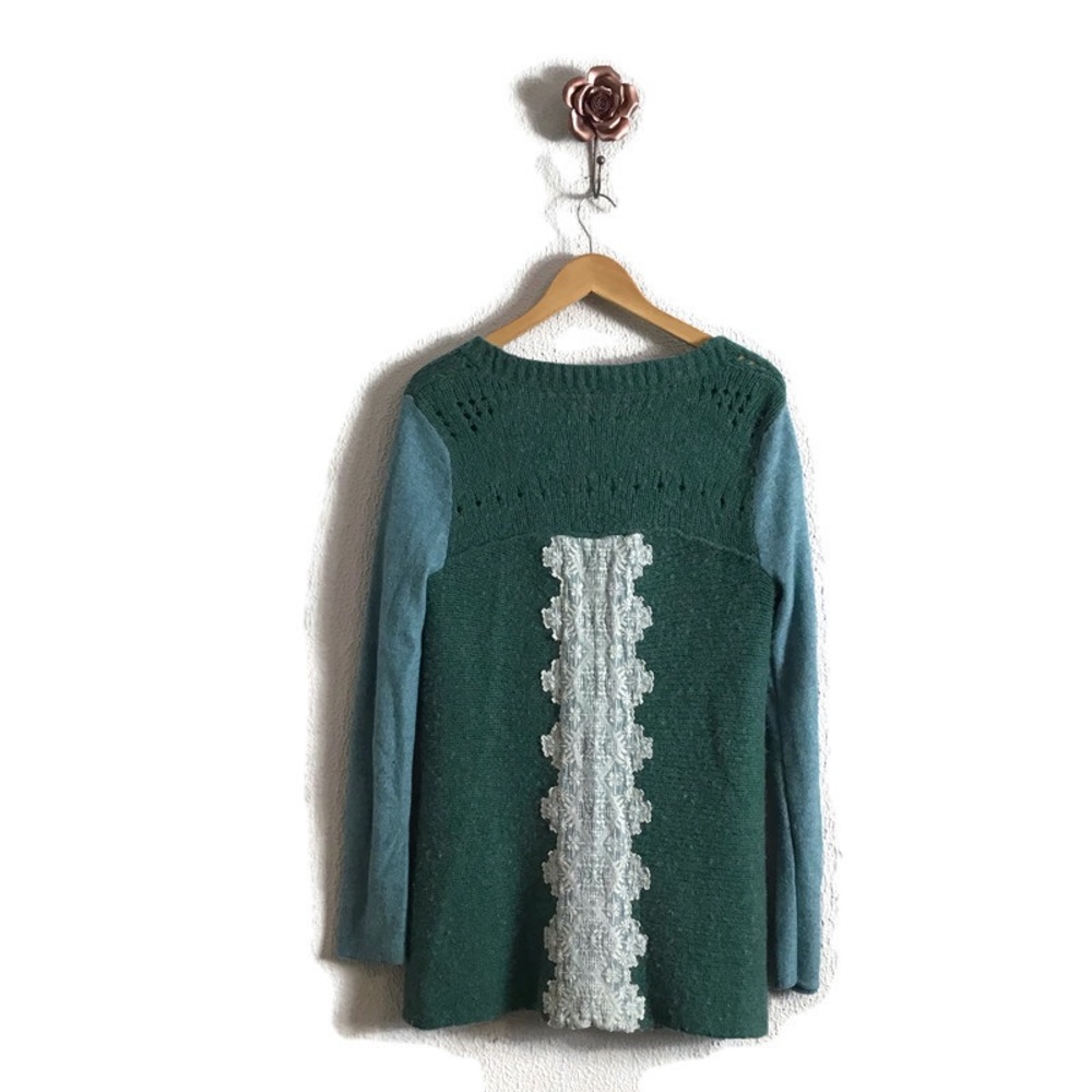 Free People Green Wool Blend Lace Panel Cardigan Large